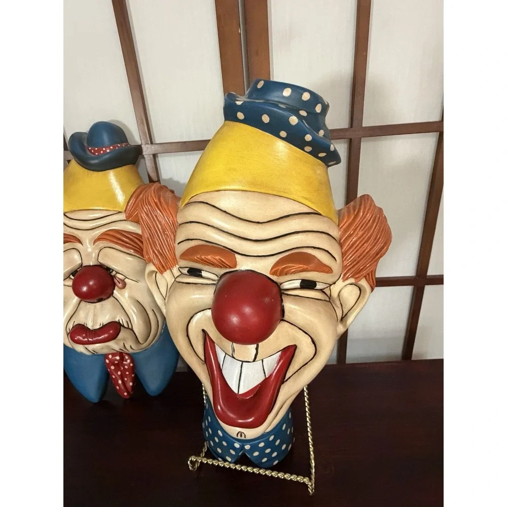 Holland Mold Ceramic Clown Face Wall Plaque 2 Circus Decor 1960s Fun House